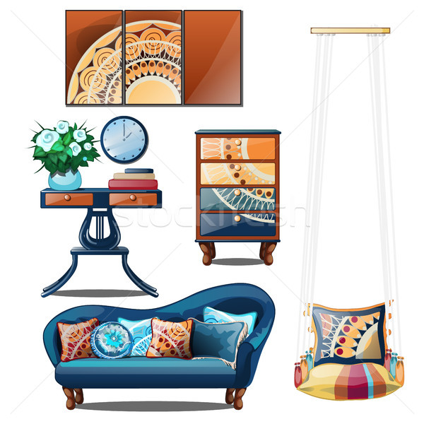 Interior with colorful ornaments isolated on a white background. Vector illustration. Stock photo © Lady-Luck