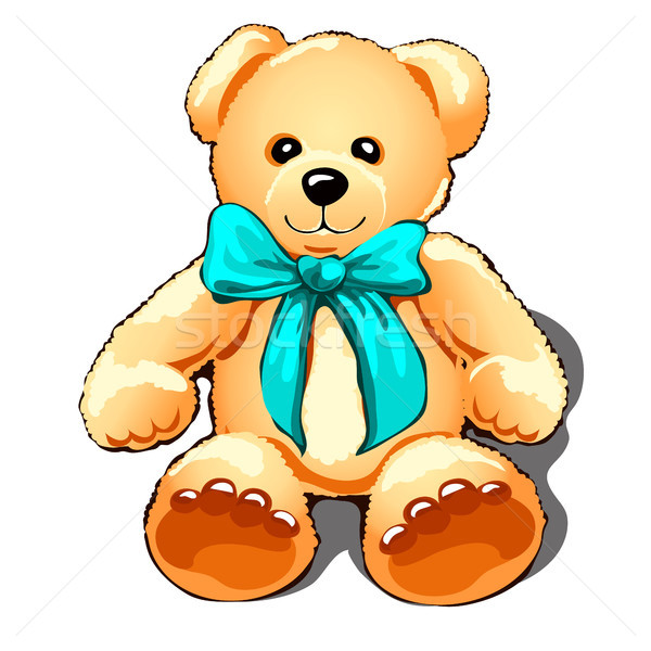 Teddy bear with a turquoise bow isolated on white background. Vector illustration. Stock photo © Lady-Luck