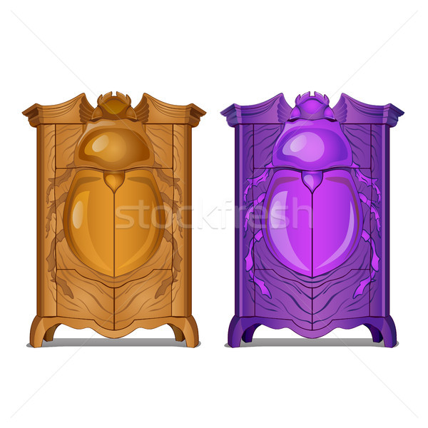 A set of cabinets with carved facade with the image of a beetle. Vector cartoon close-up illustratio Stock photo © Lady-Luck