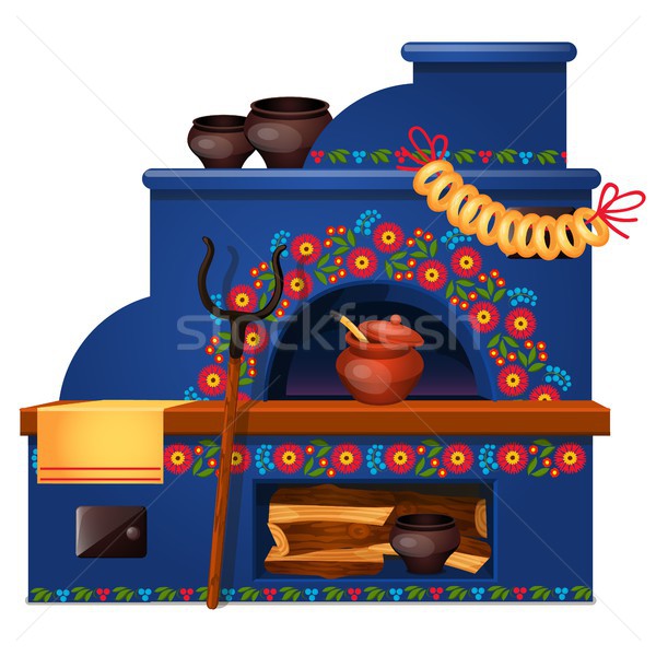 Russian oven with firewood isolated on white background. Vector cartoon close-up illustration. Stock photo © Lady-Luck
