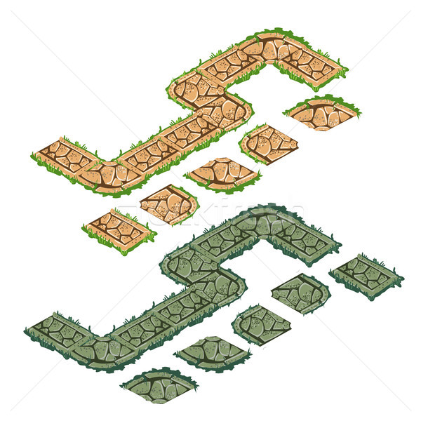 The set of fragments of tracks made of stone isolated on white background. Vector illustration. Stock photo © Lady-Luck