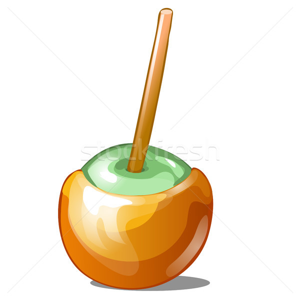 Single candy apple dipped in caramel with stick isolated on white background. Handmade sweetness is  Stock photo © Lady-Luck
