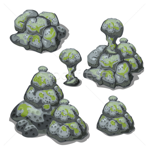 A set of grey boulders covered with silt isolated on white background. Vector illustration. Stock photo © Lady-Luck