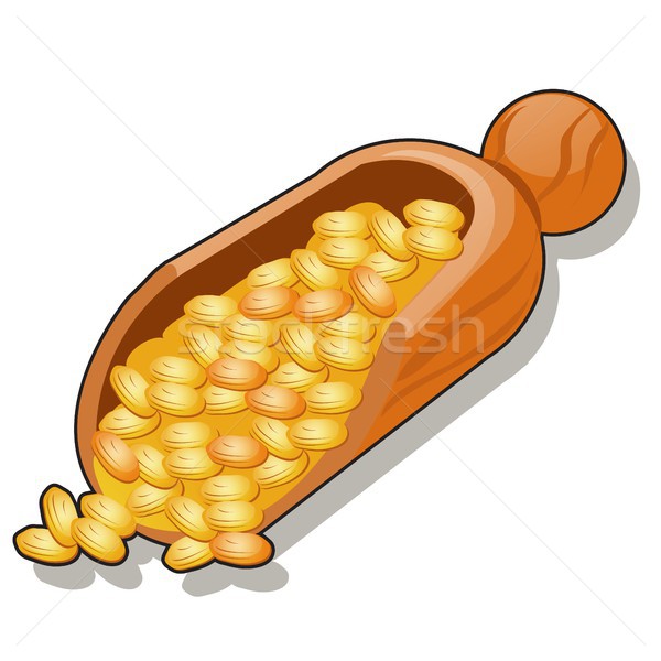 Flower pollen in a wooden scoop isolated on white background. Vector cartoon close-up illustration. Stock photo © Lady-Luck