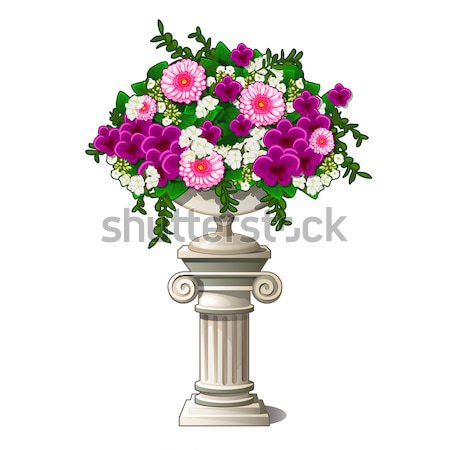 Vintage marble vase with flowers in the form of an ancient column isolated on white background. Elem Stock photo © Lady-Luck
