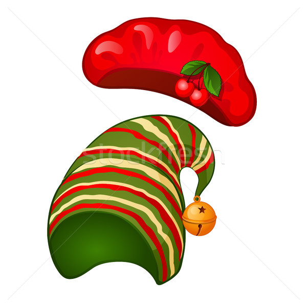 A red beret and a striped cap isolated on white background. Vector cartoon close-up illustration. Stock photo © Lady-Luck