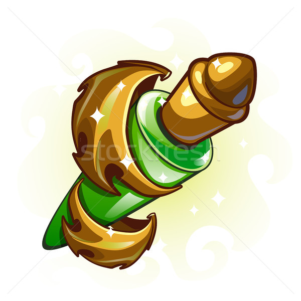 Green liquid in a bottle adorned with golden dragon wings. Vector illustration. Stock photo © Lady-Luck