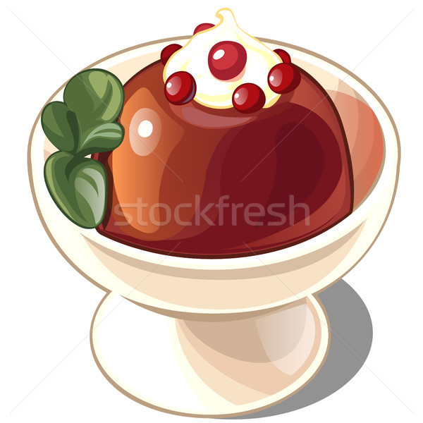 Chocolate pudding with whipped cream, cranberries and mint leaves. Illustration for cookbook isolate Stock photo © Lady-Luck