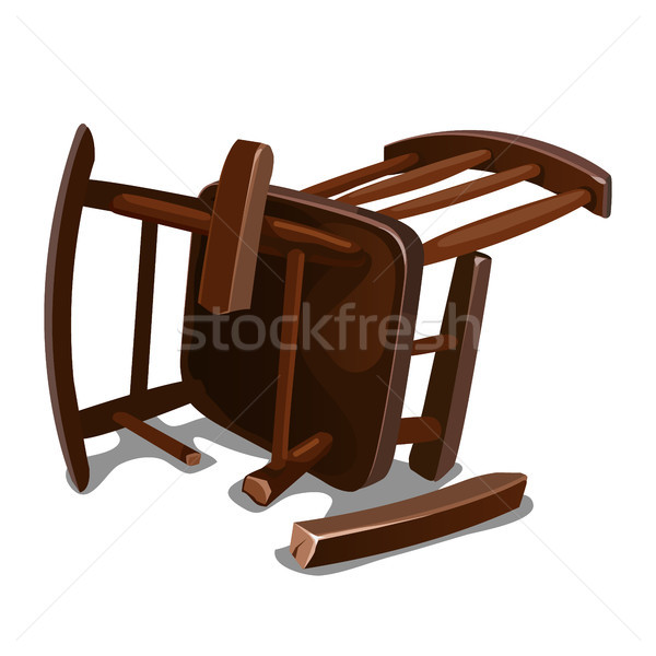 Stock photo: A broken old wooden rocking chair isolated on white background. Vector cartoon close-up illustration