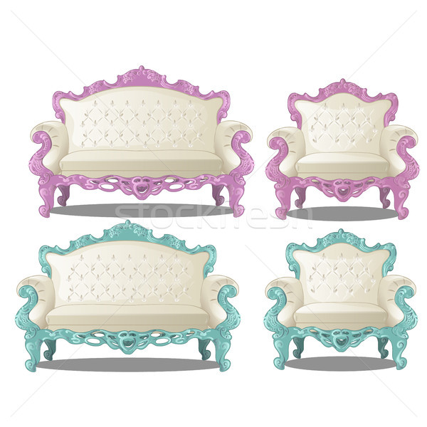 Set of vintage sofas and chairs. Furniture for interior vintage style isolated on a white background Stock photo © Lady-Luck