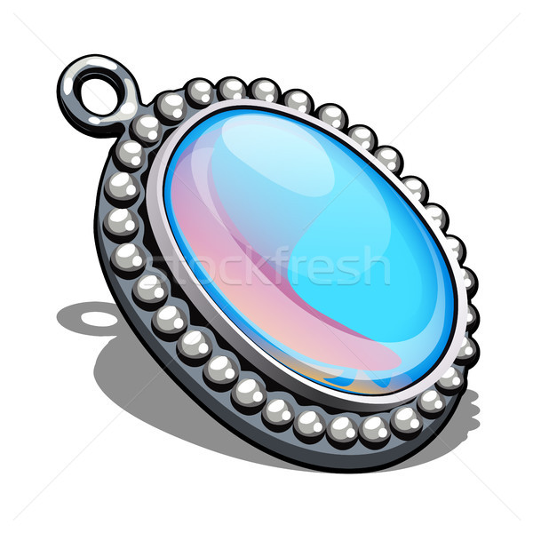 Silver oval pendant with inlaid moonstone in the style cabochon isolated on white background. An ins Stock photo © Lady-Luck