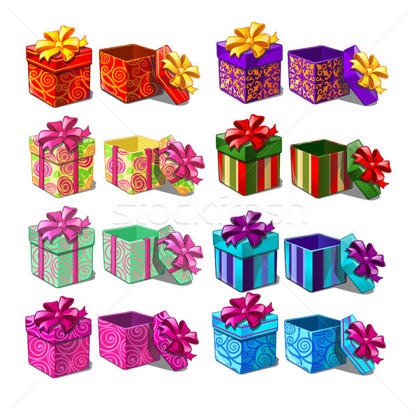 Big set of gift boxes isolated on white background. Vector cartoon close-up illustration. Stock photo © Lady-Luck