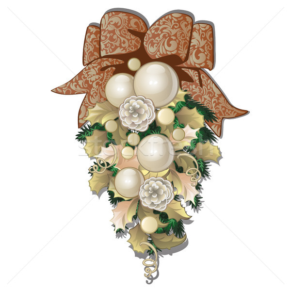 Christmas decoration in the form of bundle beige glass balls and baubles isolated on white backgroun Stock photo © Lady-Luck