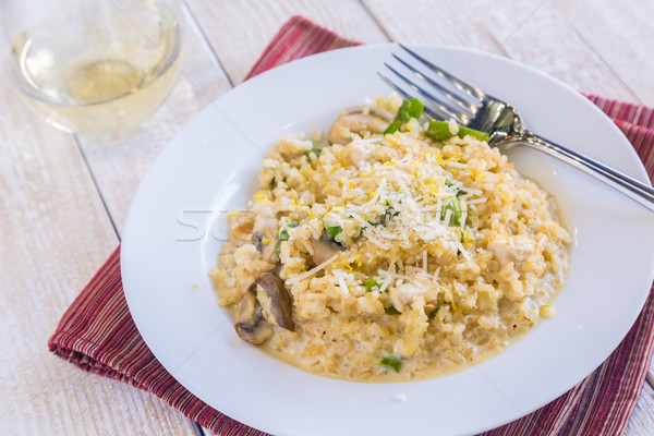 Stock foto: Braun · Reis · Risotto · Spargel · Pilze · Parmesan