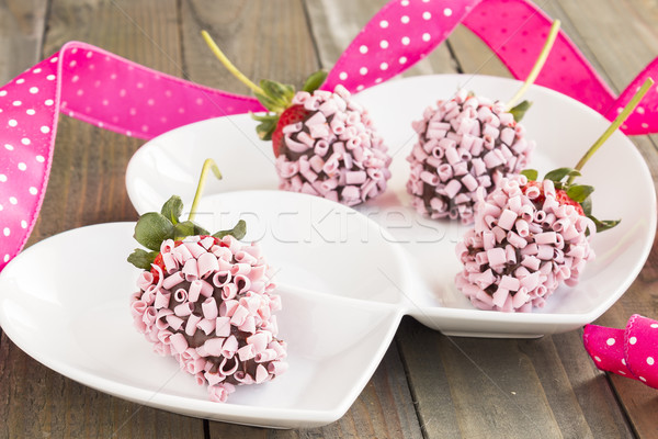 Pink Chocolate Strawberries Stock photo © LAMeeks