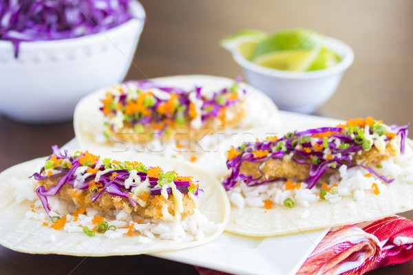 Szusi taco sült tonhal rizs lila Stock fotó © LAMeeks