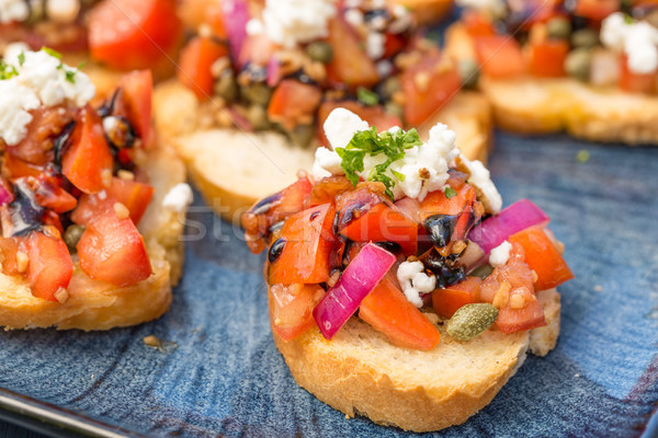 Bruschetta toast pomidory fioletowy cebule Zdjęcia stock © LAMeeks