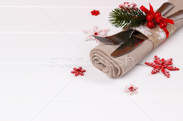 Karácsony asztal fehér fából készült kártya sablon Stock fotó © Lana_M