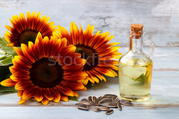 Foto stock: óleo · de · girassol · sementes · vintage · comida · natureza