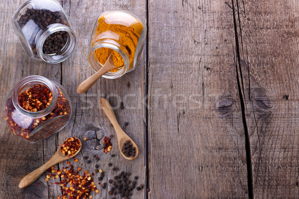 Chili flakes,black peper and turmeric Stock photo © Lana_M