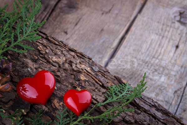 Valentijnsdag twee harten houten bruiloft hart Stockfoto © Lana_M