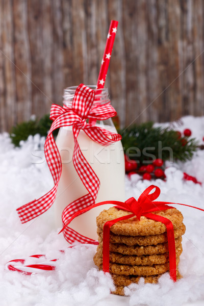 Melk cookies kerstman glas christmas boom Stockfoto © Lana_M