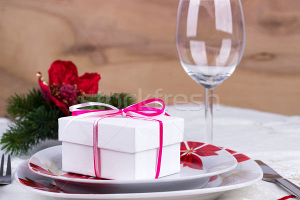 Christmas table setting with ornaments Stock photo © Lana_M