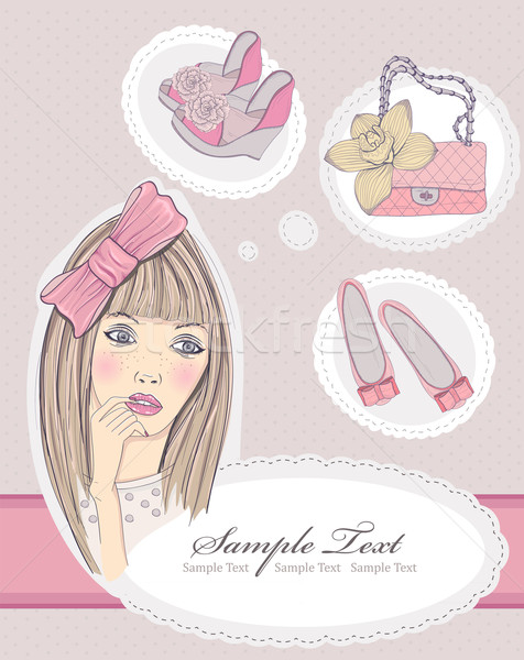 Fashion girl dreaming about bags and shoes. Vector illustration. Stock photo © lapesnape