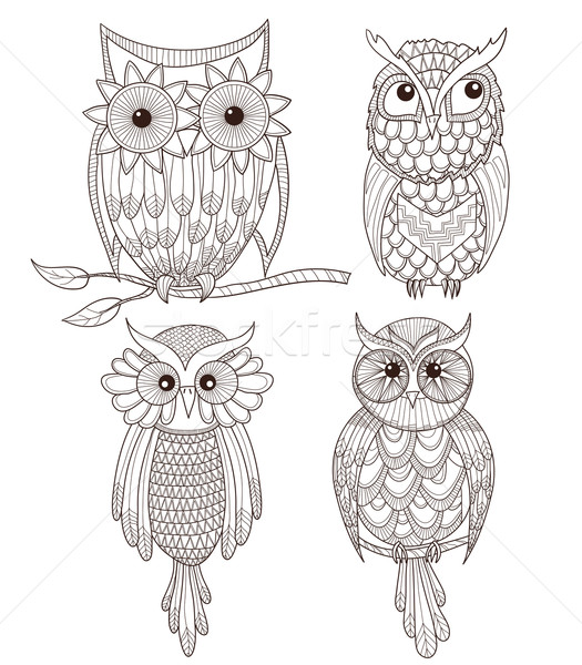 Set drăguţ owls abstract fundal pasăre Imagine de stoc © lapesnape