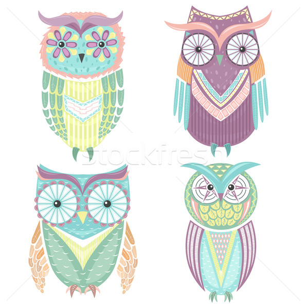 [[stock_photo]]: Cute · coloré · hiboux · résumé · design