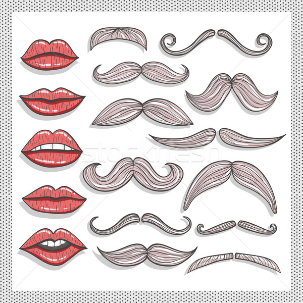 Stock photo: Retro lips and mustaches elements set