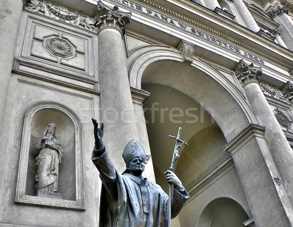 Paus standbeeld Warschau Polen bijbel bidden Stockfoto © ldambies
