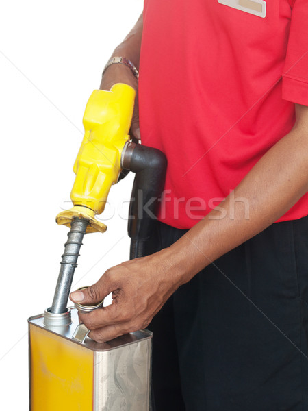 Homme remplissage essence contenant asian Malaisie Photo stock © ldambies