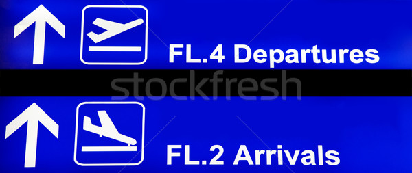 Stockfoto: Luchthaven · teken · Blauw · reizen · vliegtuig · vakantie