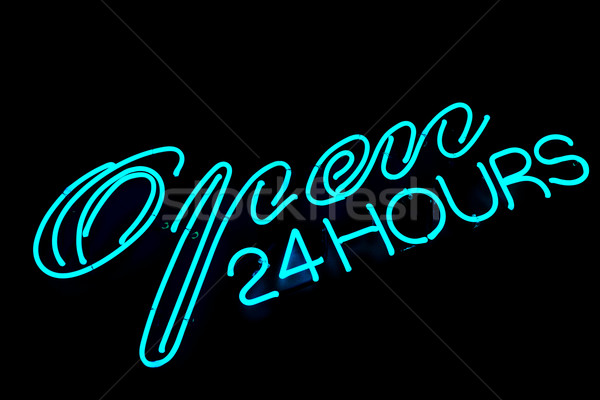 öffnen bar Restaurant Leuchtreklame 24 blau Stock foto © ldambies