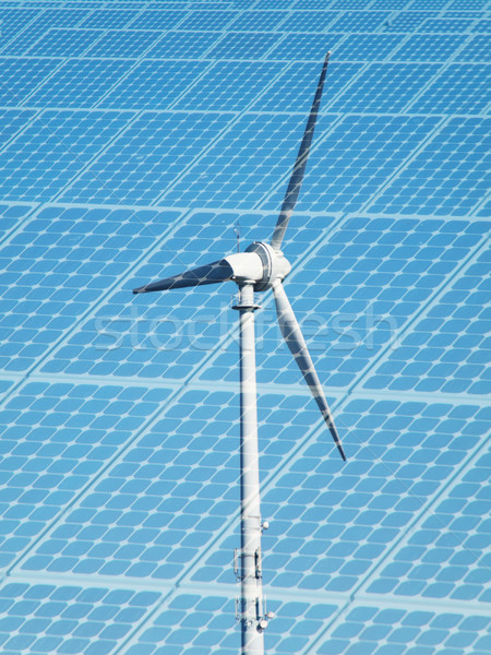 Sürdürülebilir enerji rüzgar türbini fotovoltaik panel gökyüzü Stok fotoğraf © ldambies