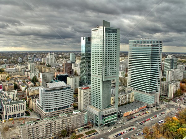 Varsóvia linha do horizonte torres cidade urbano tempestade Foto stock © ldambies