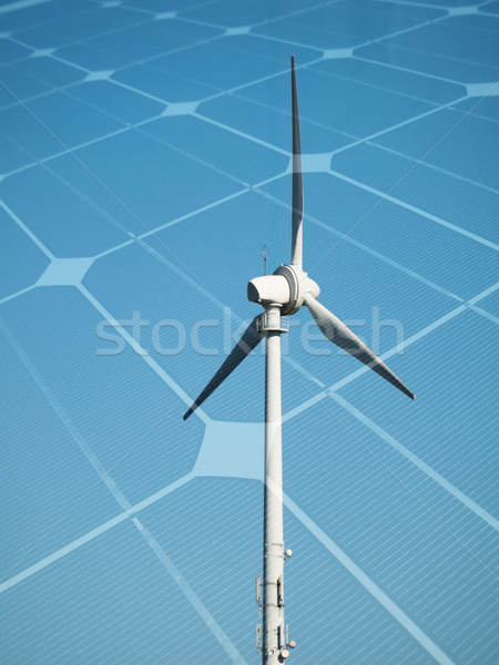 [[stock_photo]]: Durable · énergie · éolienne · photovoltaïque · panneau · ciel