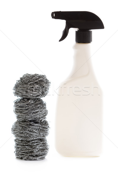 cleaning spray bottle and scouring pads isolated Stock photo © leeavison