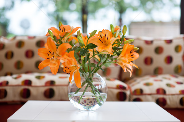 オレンジ ユリ 花瓶 ガラス ストックフォト © leeavison