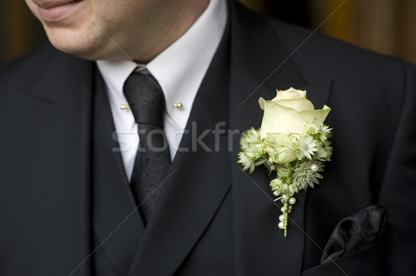 Homme costume noir blanche rose boutonnière mariage [[stock_photo]] © leeavison