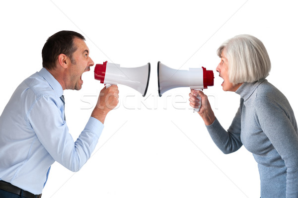 Foto stock: Hombre · altos · mujer · aislado · blanco