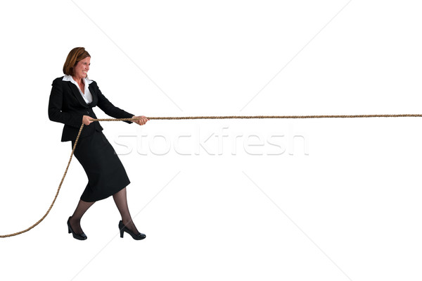 businesswoman tug of war isolated on white Stock photo © leeavison