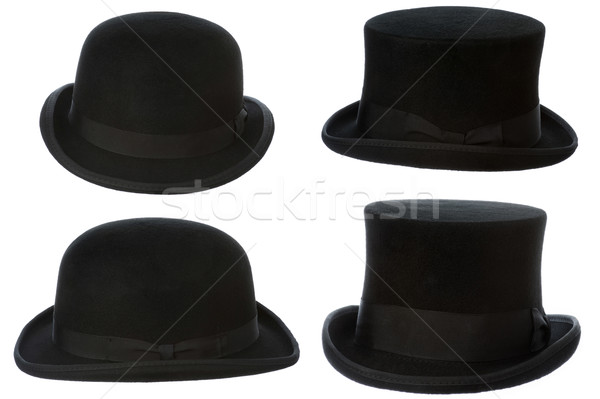 Stock photo: front and side view of top and bowler hats isolated