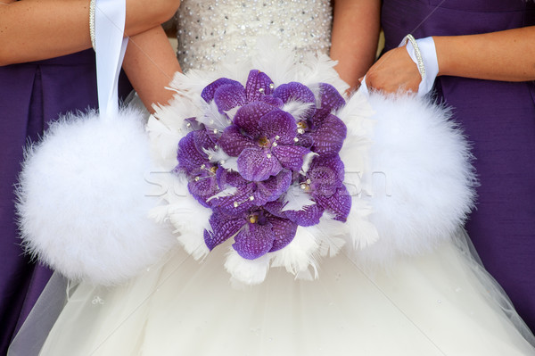 Menyasszony lila orchidea virágcsokor toll Stock fotó © leeavison