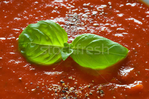 Manjericão enfeite sopa de tomate folha molho de tomate sopa Foto stock © leeavison