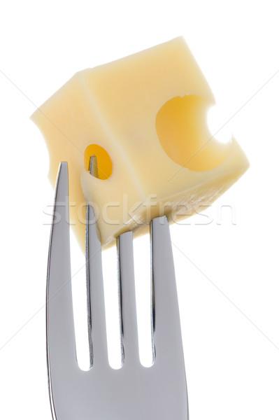 emmental cheese on fork against white background Stock photo © leeavison