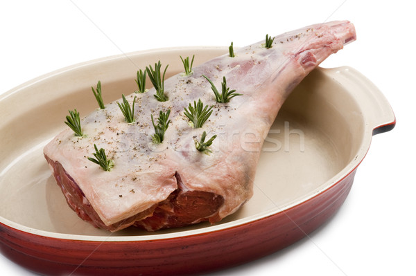 raw leg of lamb with rosemary in a roasting dish Stock photo © leeavison