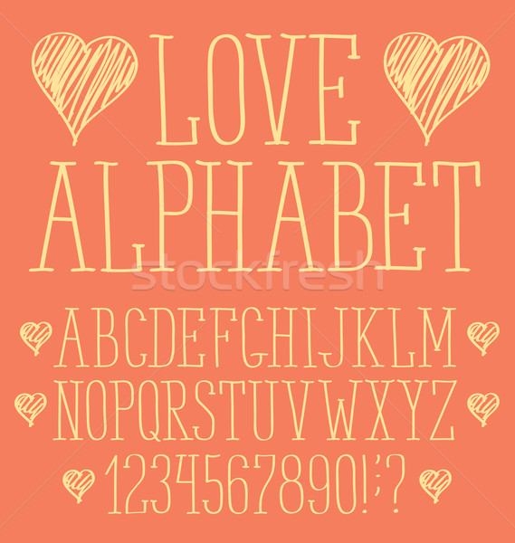 Foto stock: Vector · dibujado · a · mano · alfabeto · cartas · corazón · día · de · san · valentín