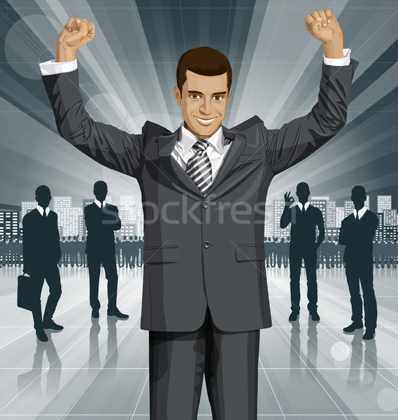 Vektor üzletember kezek magasban boldog ünnepel győzelem Stock fotó © leedsn
